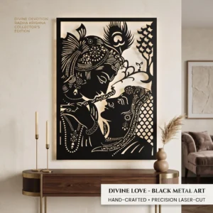 Radha Krishna Laser Cut Metal Wall Art, Black Finish, Spiritual Decor